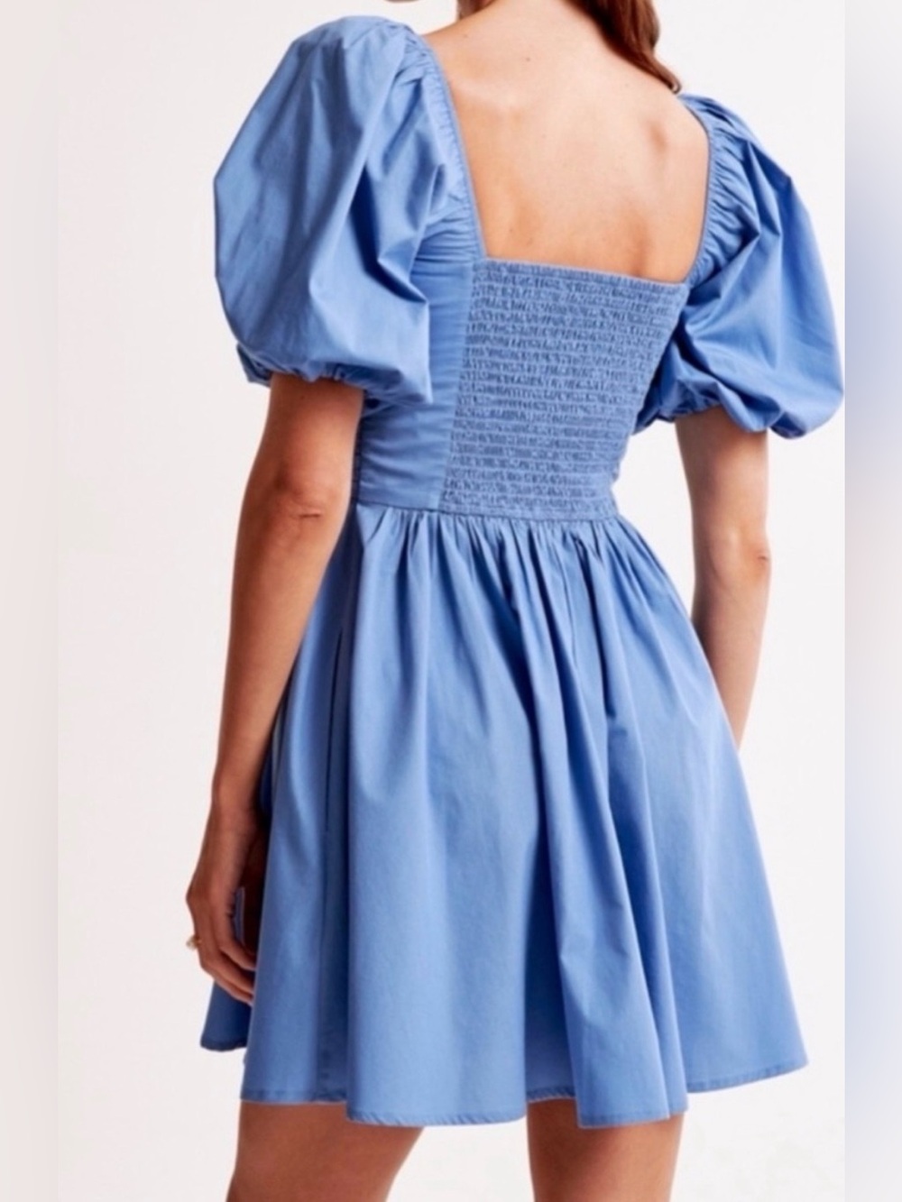 Abercrombie & Fitch Emerson Poplin Puff Sleeve Mini Dress, Blue, Small, Like New - Picture 2 of 16